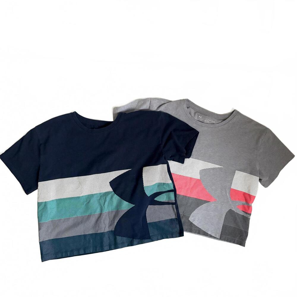 Under Armour | Set of 2 Girls Cropped Short Sleeve Tees Gray Red Blue Turq Sz YL